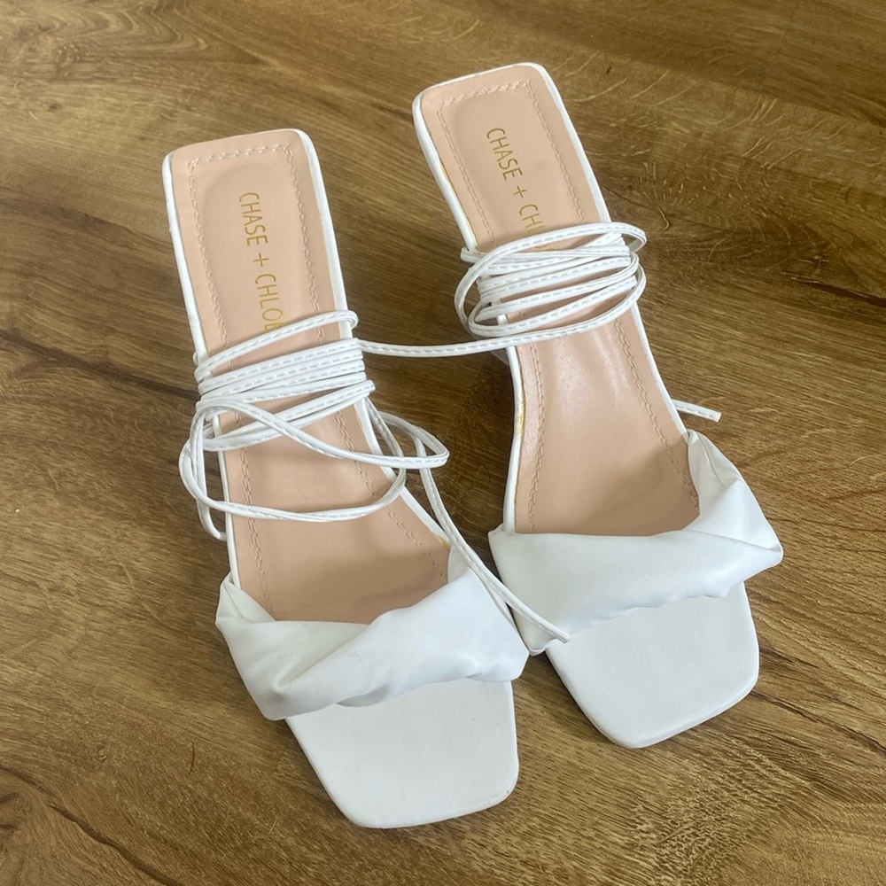 White lace up heels
